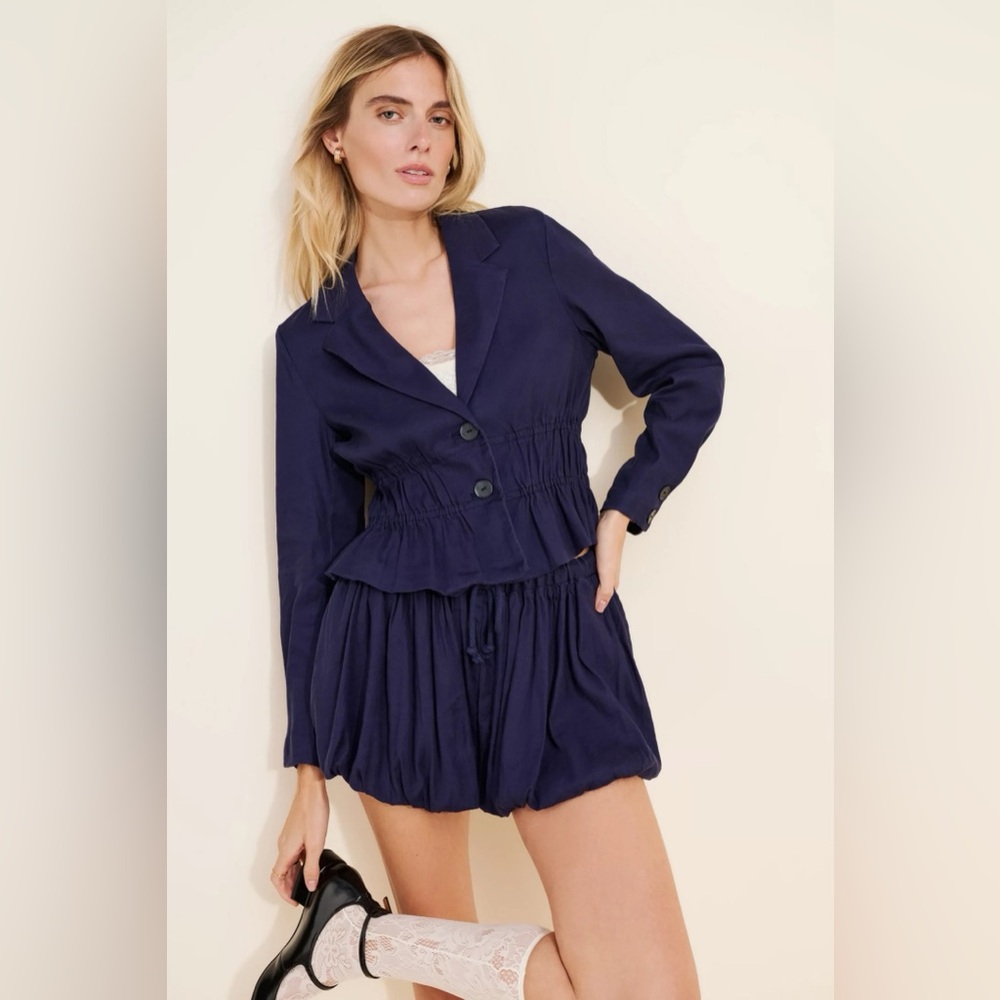 NWT Maeve Linen Ruched Navy Blazer (Size XS)